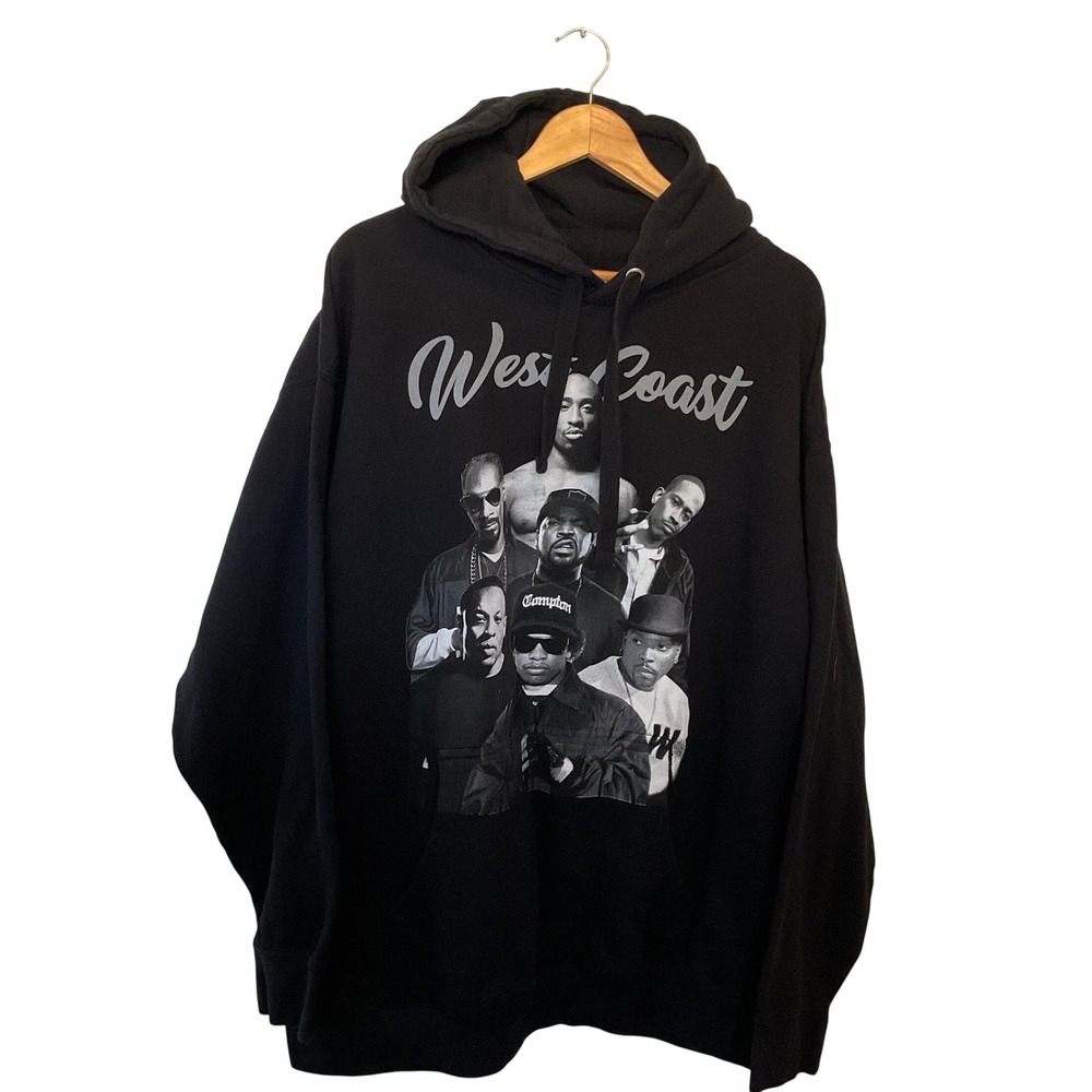 West Coast Hip Hop Graphic Hoodie Black Cotton 3X Tupac‎ Snoop Dogg Dre FLAW